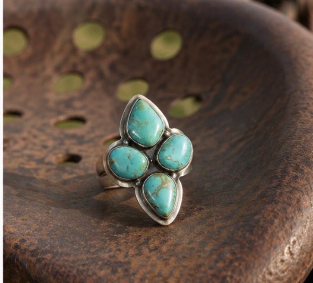 Number Eight Mined Turquoise 4 Large Stones in Sterling Silver.